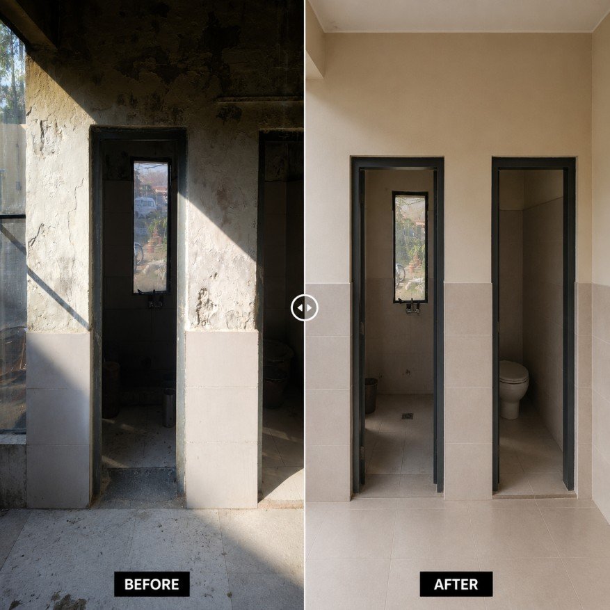 Before & After Image of Washroom exterior